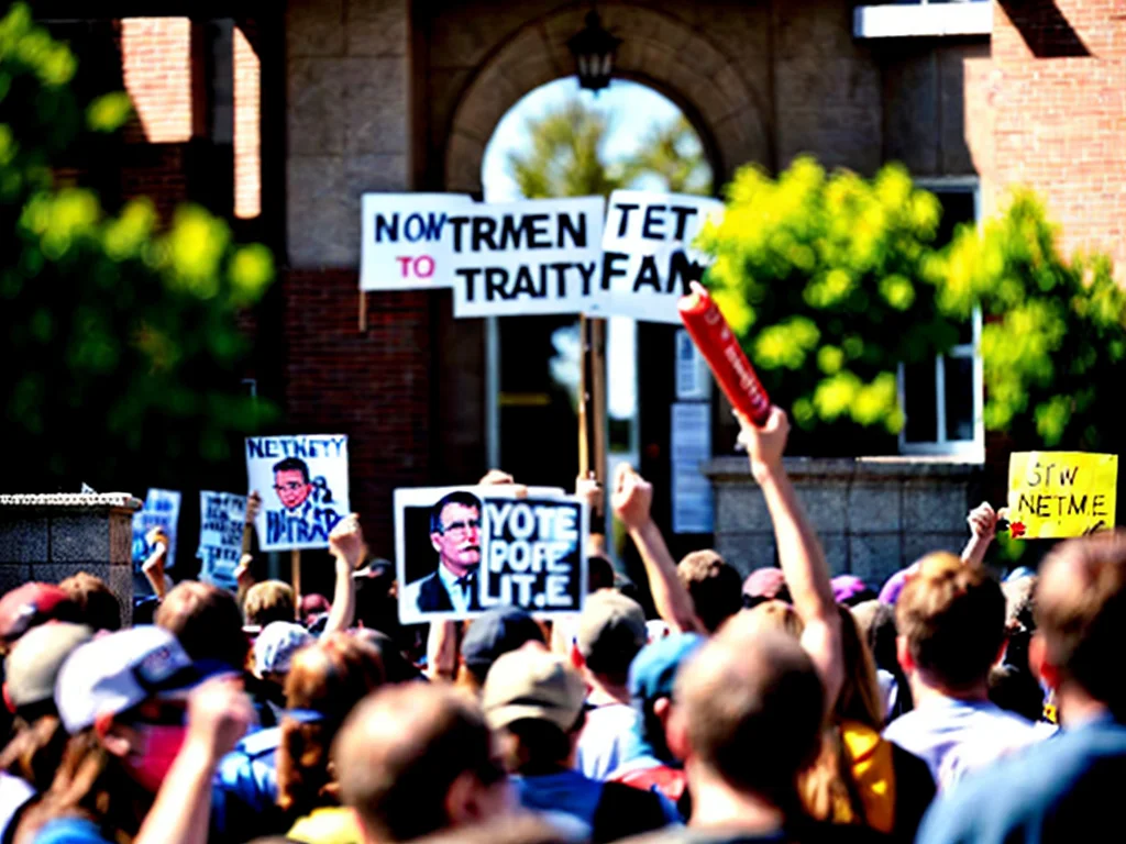 Diverse crowd of protesters holding signs demanding transparency from federal agents.