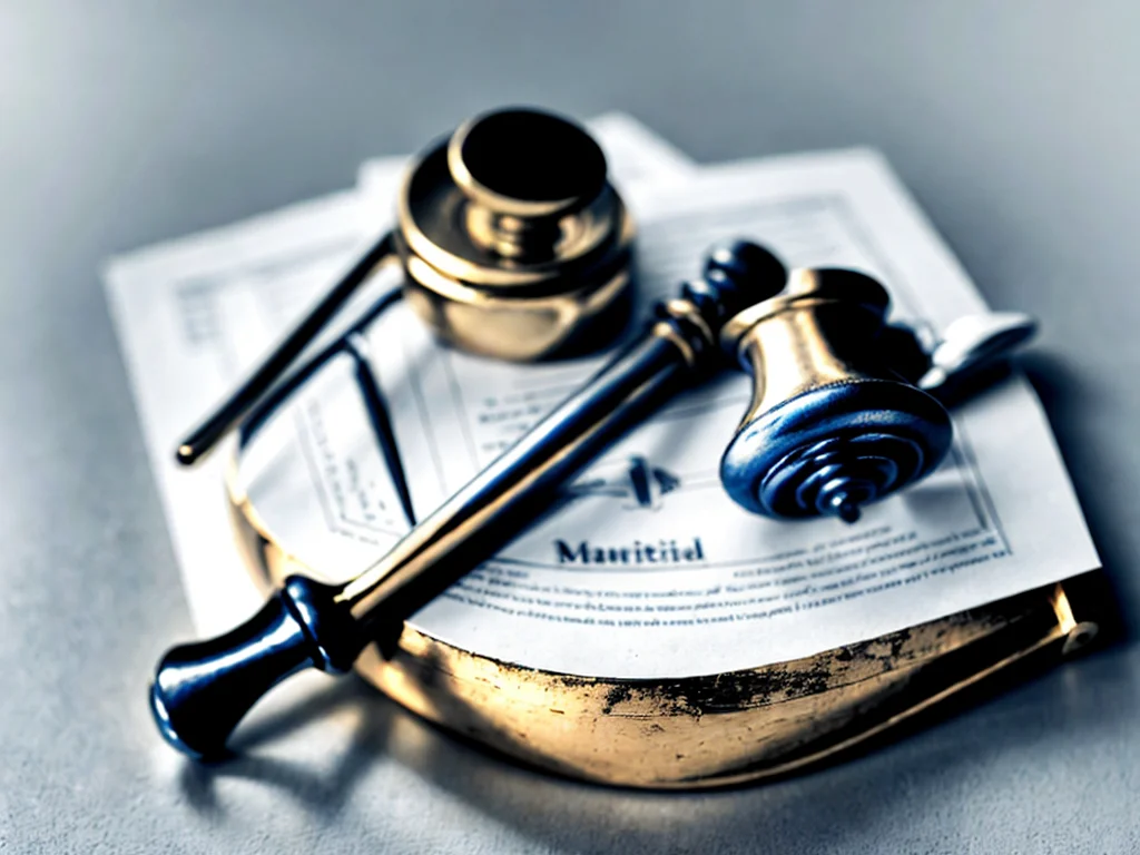 Wooden gavel on documents with AI neural network and circuit symbols representing regulation