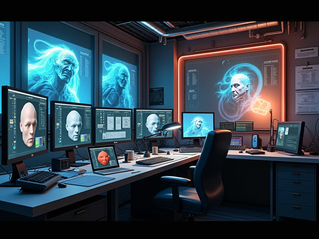 Concept art of VFX studio creating Clayface with digital sculpting and fluid simulations.